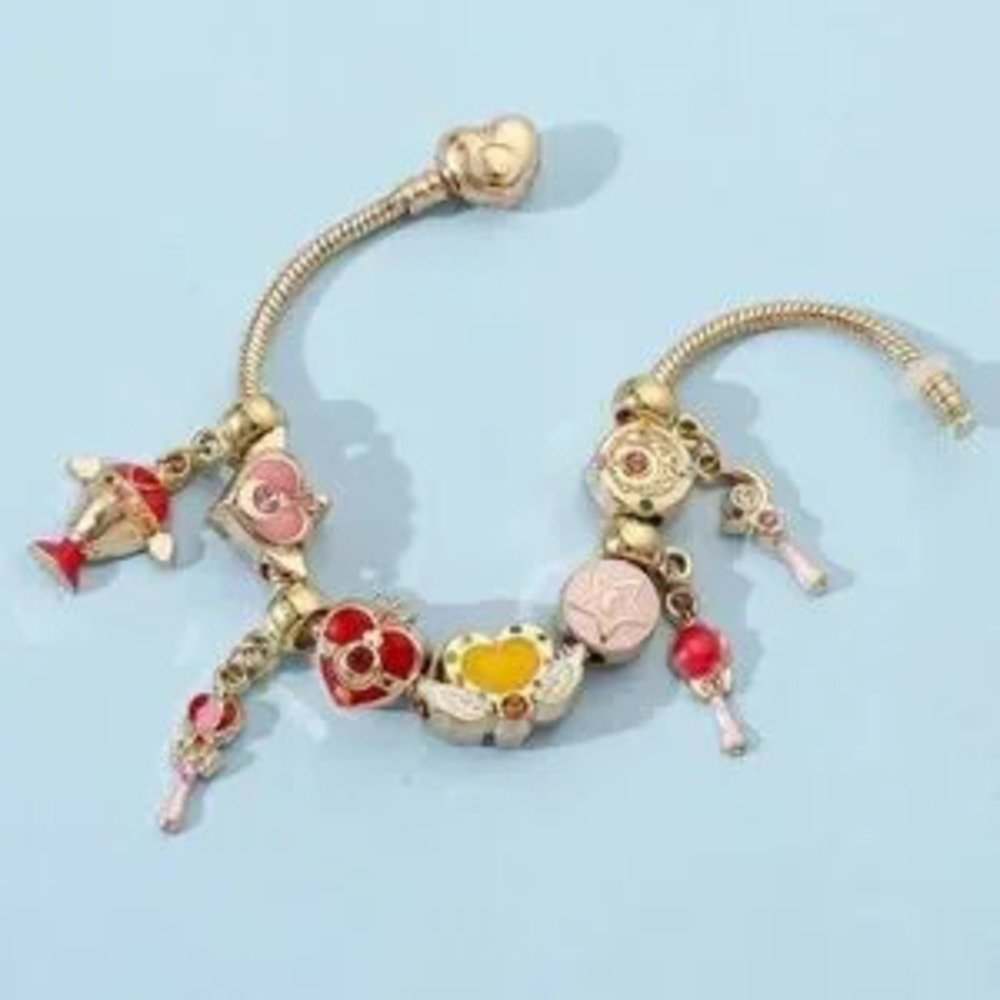 Gold Plated Sailor Moon Themed Loaded Charm Bracelet Unisex Anime